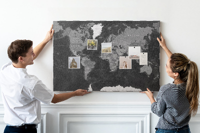Cork memo board Black world map