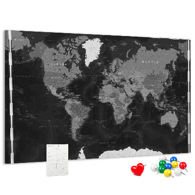 Cork memo board Black world map