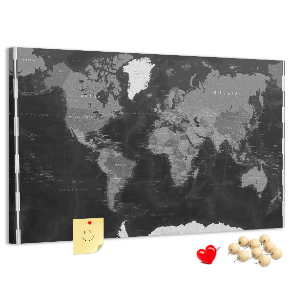 Cork memo board Black world map