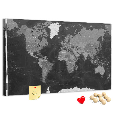 Cork memo board Black world map