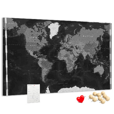 Cork memo board Black world map