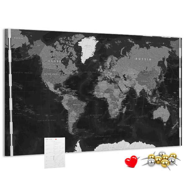 Cork memo board Black world map