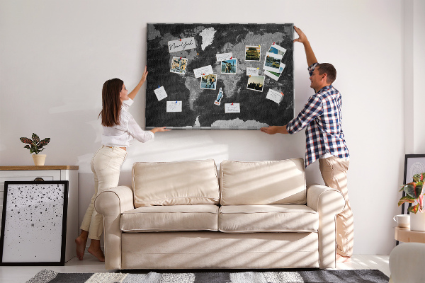 Cork memo board Black world map