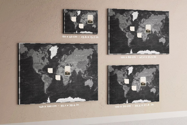 Cork memo board Black world map