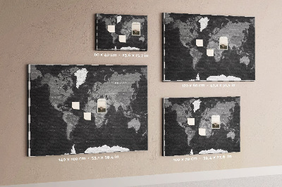 Cork memo board Black world map