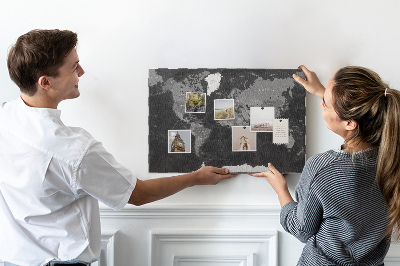 Cork memo board Black world map