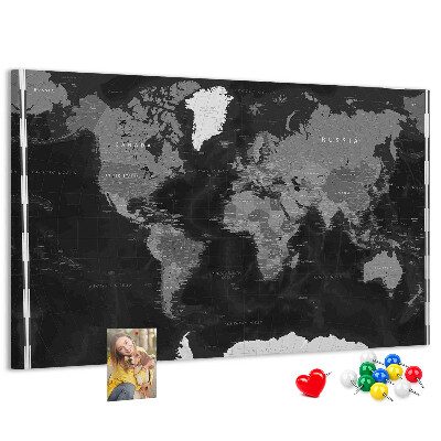 Cork memo board Black world map