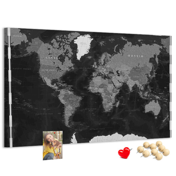 Cork memo board Black world map