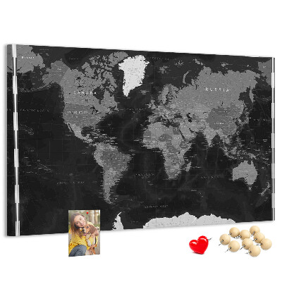 Cork memo board Black world map