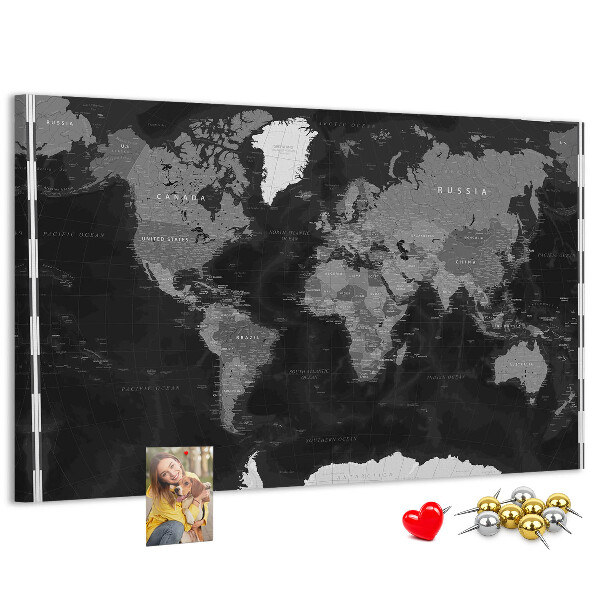 Cork memo board Black world map
