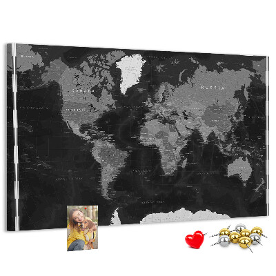 Cork memo board Black world map