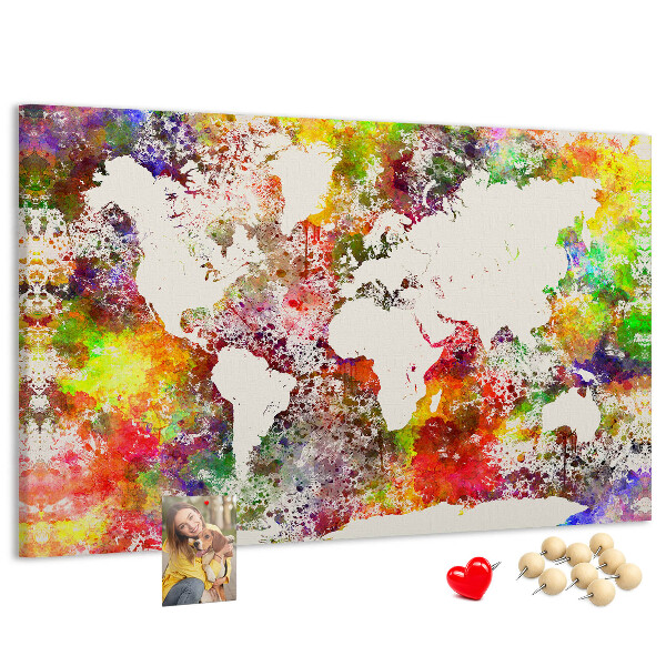 Cork display board Watercolor world map