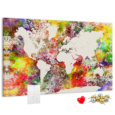Cork display board Watercolor world map