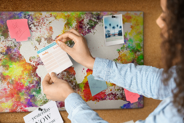 Cork display board Watercolor world map