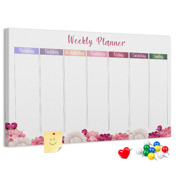 Cork memo board Weekly planner flowers