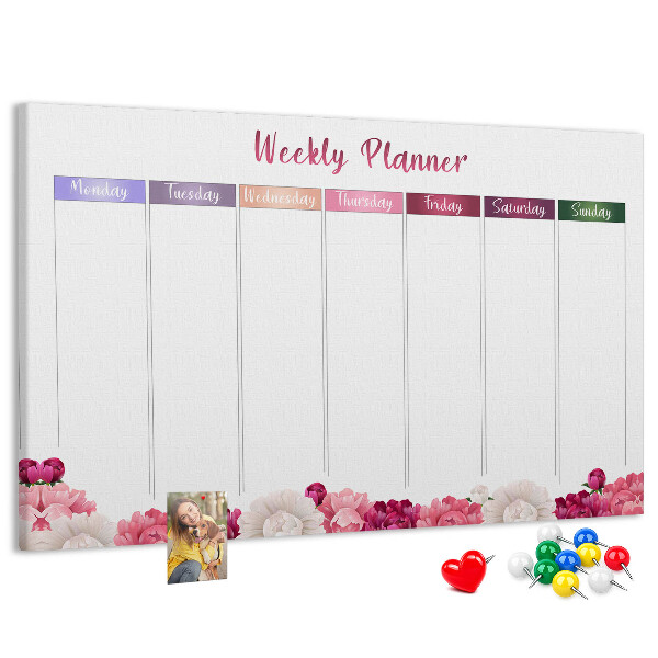 Cork memo board Weekly planner flowers