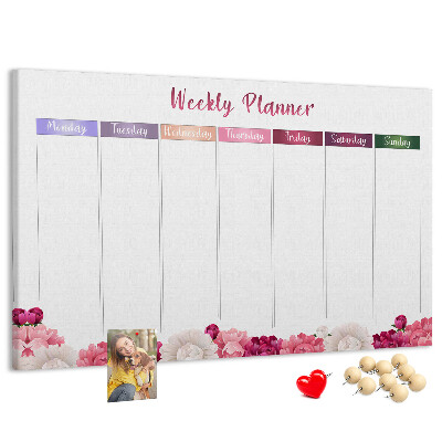 Cork memo board Weekly planner flowers