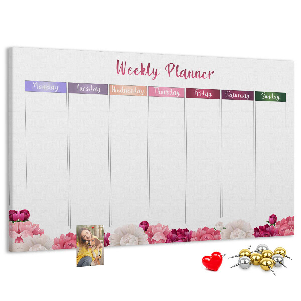 Cork memo board Weekly planner flowers