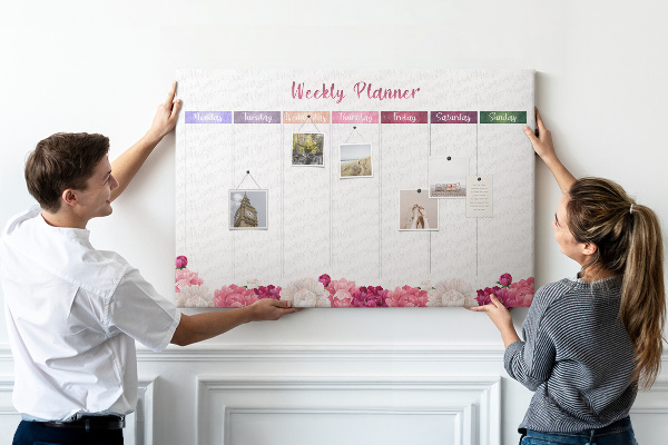 Cork memo board Weekly planner flowers