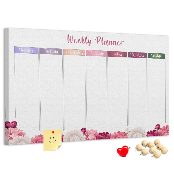 Cork memo board Weekly planner flowers