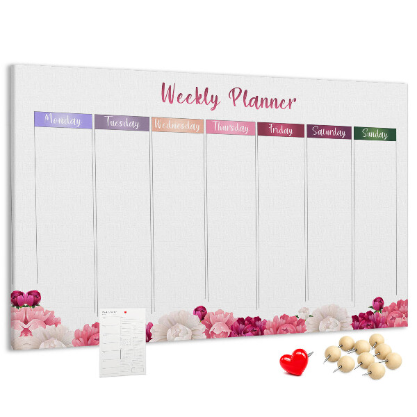 Cork memo board Weekly planner flowers