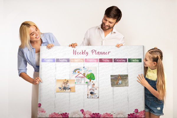 Cork memo board Weekly planner flowers