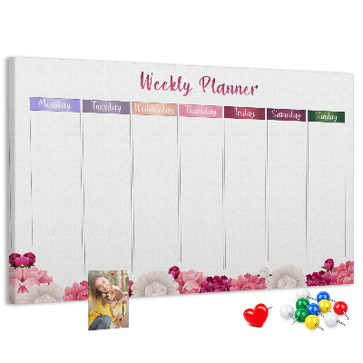Cork memo board Weekly planner flowers