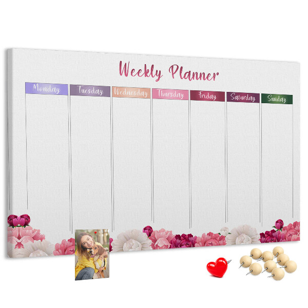 Cork memo board Weekly planner flowers