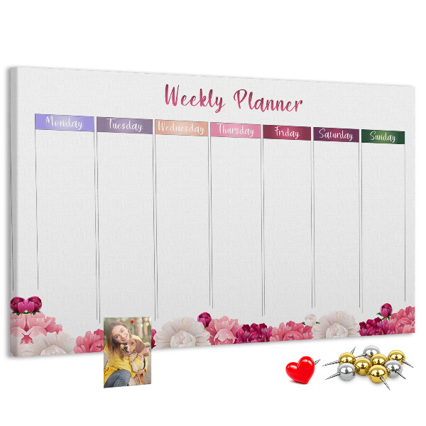 Cork memo board Weekly planner flowers