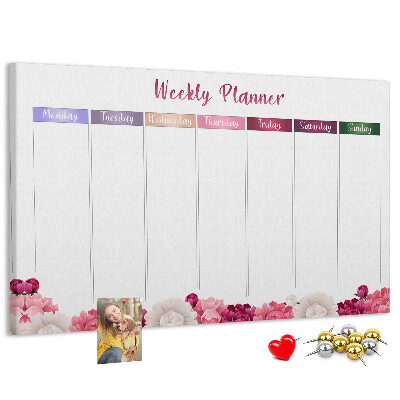 Cork memo board Weekly planner flowers