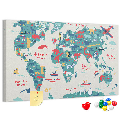 Cork board Pictorial world map