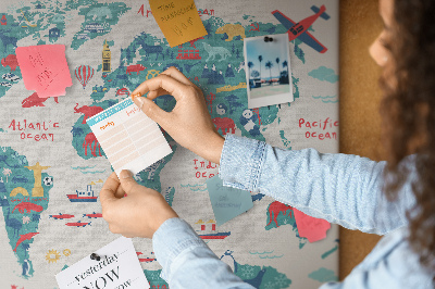 Cork board Pictorial world map