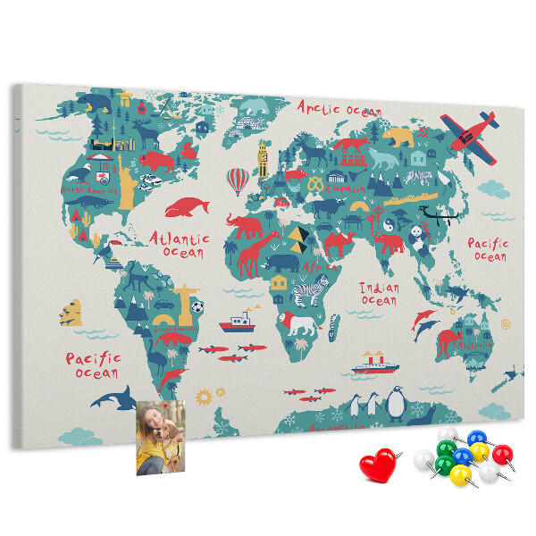 Cork board Pictorial world map