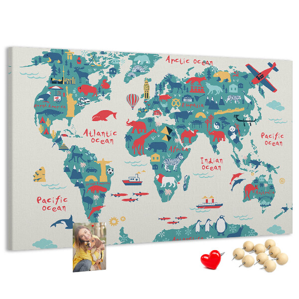 Cork board Pictorial world map