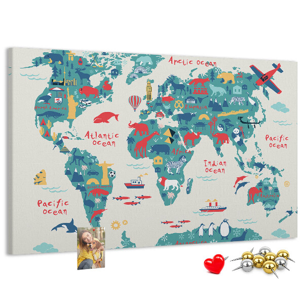Cork board Pictorial world map
