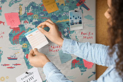 Cork board Pictorial world map