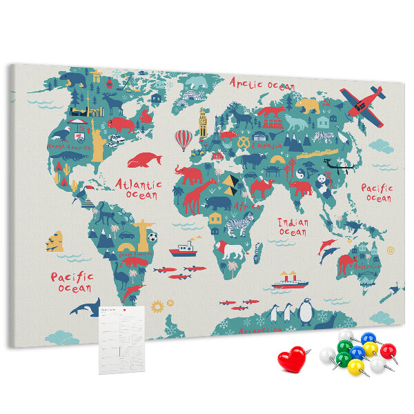 Cork board Pictorial world map