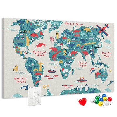 Cork board Pictorial world map