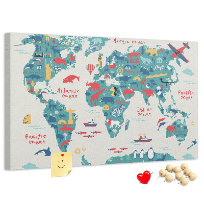 Cork board Pictorial world map
