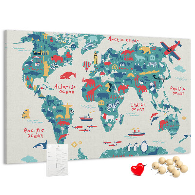 Cork board Pictorial world map