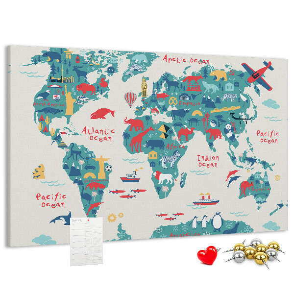 Cork board Pictorial world map