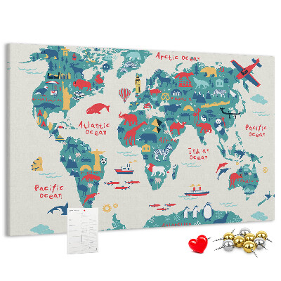 Cork board Pictorial world map