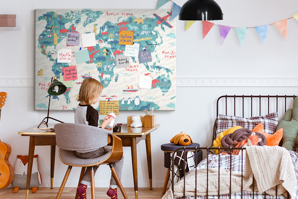 Cork board Pictorial world map