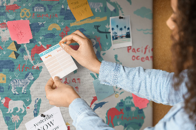 Cork board Pictorial world map