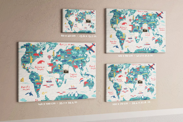 Cork board Pictorial world map