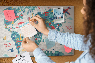 Cork board Pictorial world map