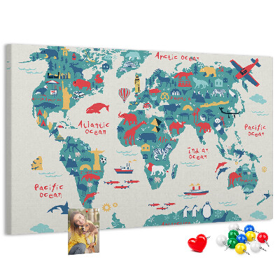 Cork board Pictorial world map