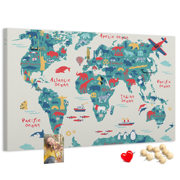 Cork board Pictorial world map