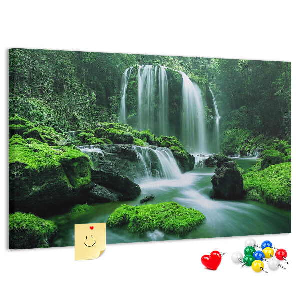 Cork board Waterfall among moss
