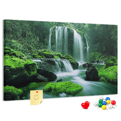 Cork board Waterfall among moss